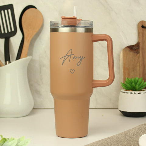 Personalised brown insulated travel cup