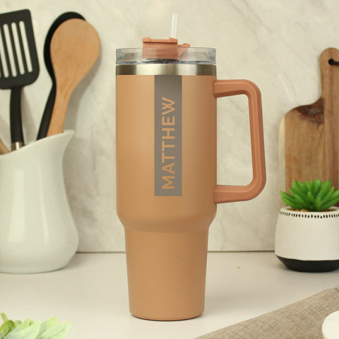 Personalised brown insulated travel cup