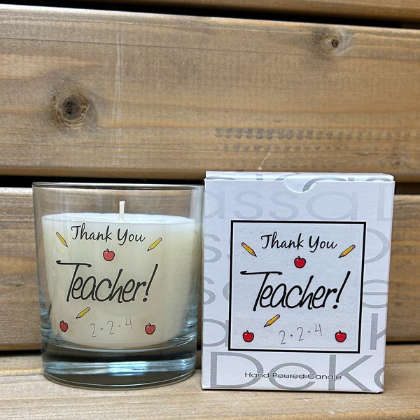 This scented candle in jar featuring the sentiment 'Thank You Teacher' comes in it's own gift box and makes the perfect gift. All of our candles from DeKassa Fine Fragrance are hand blended and hand poured in their workshop based in Scotland using the finest quality mineral and vegetable wax. Vegan friendly