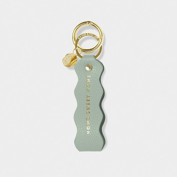 Sage green PU leather keyring with gold stamped sentiment