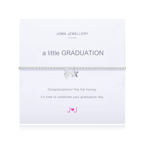 Joma Jewellery 'a little' bracelet with pretty star charm, presented on a sentiment card which reads:  'Congratulations hip hip hooray it’s time to celebrate your graduation day'