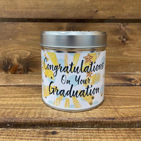 Gorgeous hand finished, scented candle with added sparkle from Best Kept Secret's Seriously Scented Occasion range.  Each candle has it's own sentiment.  The tin reads 'Congratulations on your Graduation'