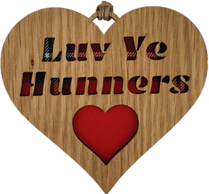 A quirky keepsake gift with a Scottish twist.  Hanging wooden heart with tartan inserts.  Scottish slang 'Love Ye Hunners' is cut out of the heart.