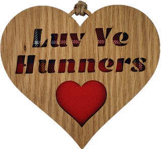 A quirky keepsake gift with a Scottish twist.  Hanging wooden heart with tartan inserts.  Scottish slang 'Love Ye Hunners' is cut out of the heart.