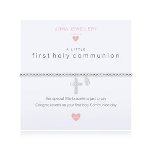 ***For Children***  Joma Jewellery Girls 'a little' bracelet with cubic zirconia gemstone, presented on a sentiment card which reads:  'This special little bracelet is just to say congratulations on your first Holy Communion day'