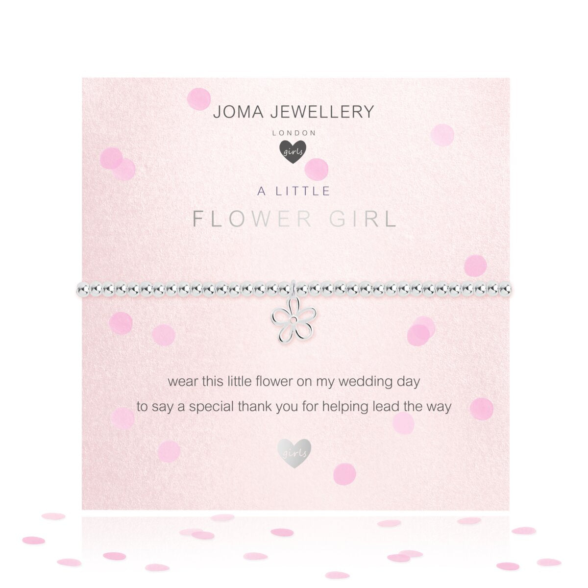 wear this little flower on my wedding day, to say a special thank you for helping me lead the way  This beautiful silver-plated bridal ‘A Little’ is finished with delicate pink confetti in the packaging for an added sprinkle of love and wedding day happiness!