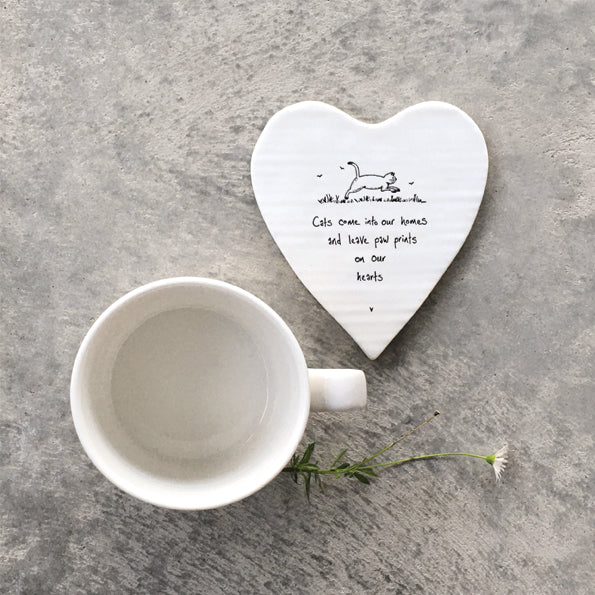Heart shaped porcelain coaster for cat lovers
