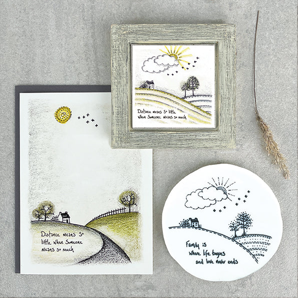 White porcelain coaster with traditional East Of India Illustration