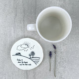 White porcelain coaster with traditional East Of India Illustration