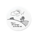 White porcelain coaster with traditional East Of India Illustration