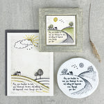 White porcelain coaster with traditional East Of India Illustration