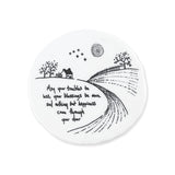 White porcelain coaster with traditional East Of India Illustration