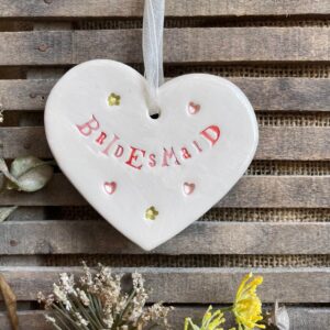 White ceramic hanging Bridesmaid heart