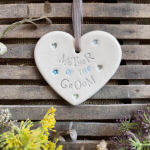 White ceramic hanging Mother Of The Groom heart