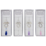 3D sparkle angel suncatcher. Available in blue, clear, lilac or pink gem accents. Measures 29cm x 5cm.