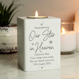 Personalised white wooden tea light holder