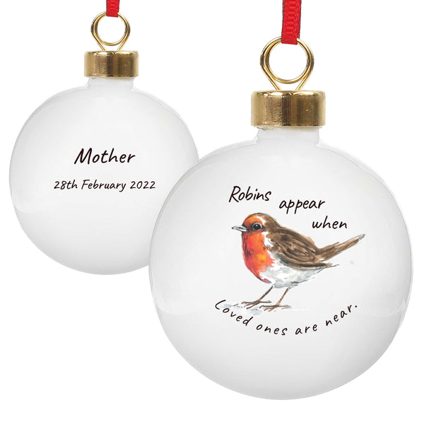 Personalised ceramic bauble with robin