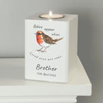 Personalised white wooden tea light holder with robin