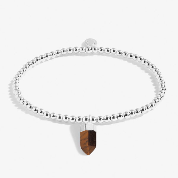 Silver beaded bracelet with tiger's eye charm