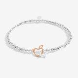 Silver plated beaded stretch bracelet with apple and star charm
