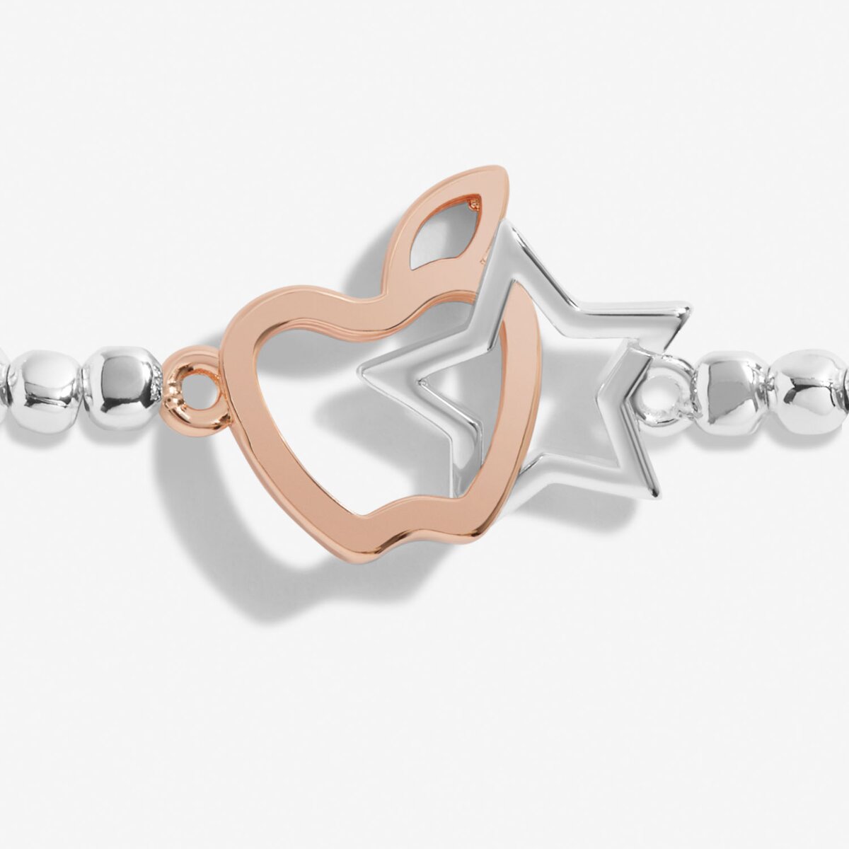 Silver plated beaded stretch bracelet with apple and star charm