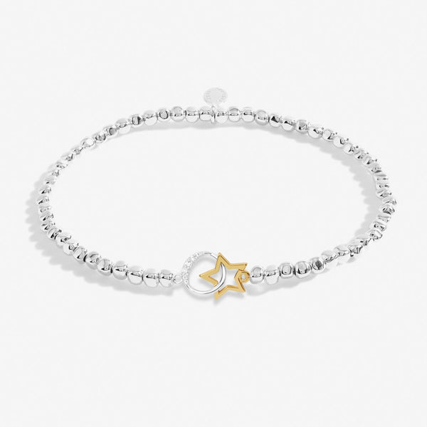 Silver plated beaded stretch bracelet with hoop and star charm