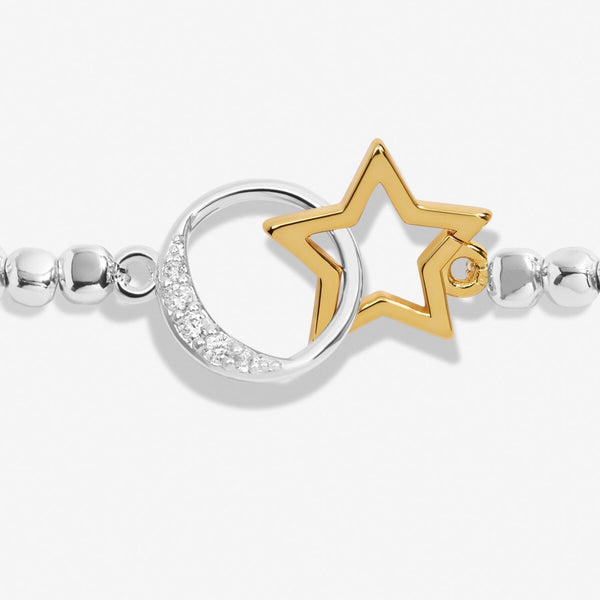 Silver plated beaded stretch bracelet with hoop and star charm