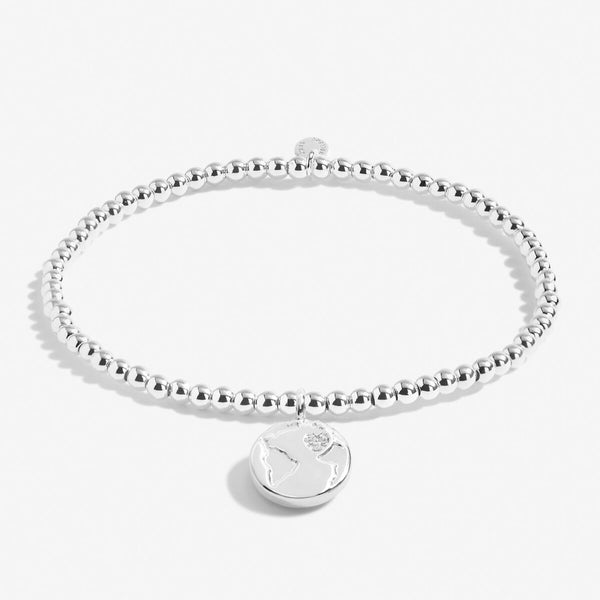 Silver plated beaded stretch bracelet with disc charm