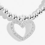 Silver plated beaded stretch bracelet with heart charm