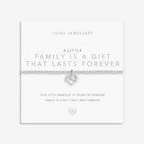 Joma jewellery stretch beaded bracelet with hanging heart infinity charm presented on a foil stamped sentiment card.