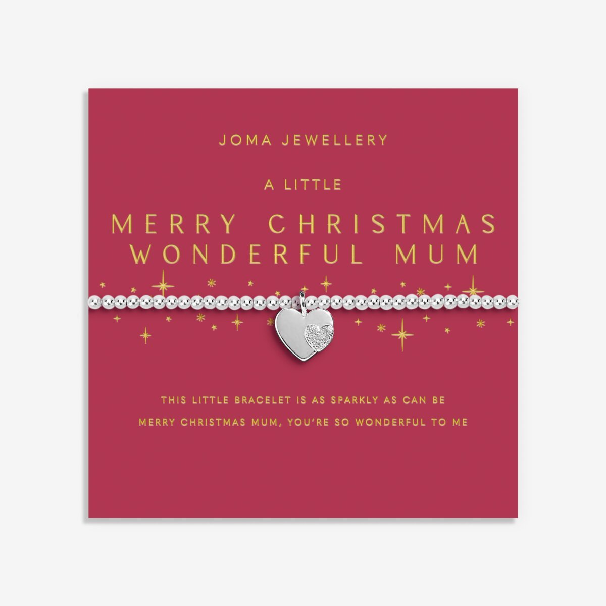 Joma Jewellery Christmas silver plated beaded bracelet for Mum presented on a festive gifting card.