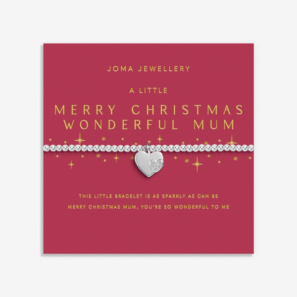 Joma Jewellery Christmas silver plated beaded bracelet for Mum presented on a festive gifting card.
