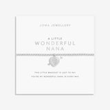 Joma Jewellery stretch beaded bracelet for a Wonderful Nana with solid hanging heart charm with sparkle detail presented on a foil stamped sentiment card.