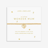 Gold plated Joma Jewellery bracelet with open hanging heart charm with sparkling lightning bolt. Presented on a foil stamped sentiment card.