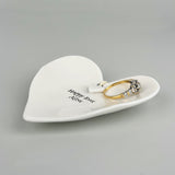 East Of India porcelain ring dish with delicate heart charm detail and wording that says Happy Ever After.