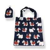 Folding Shopper with pictures of white terrier dogs wearing tartan coats