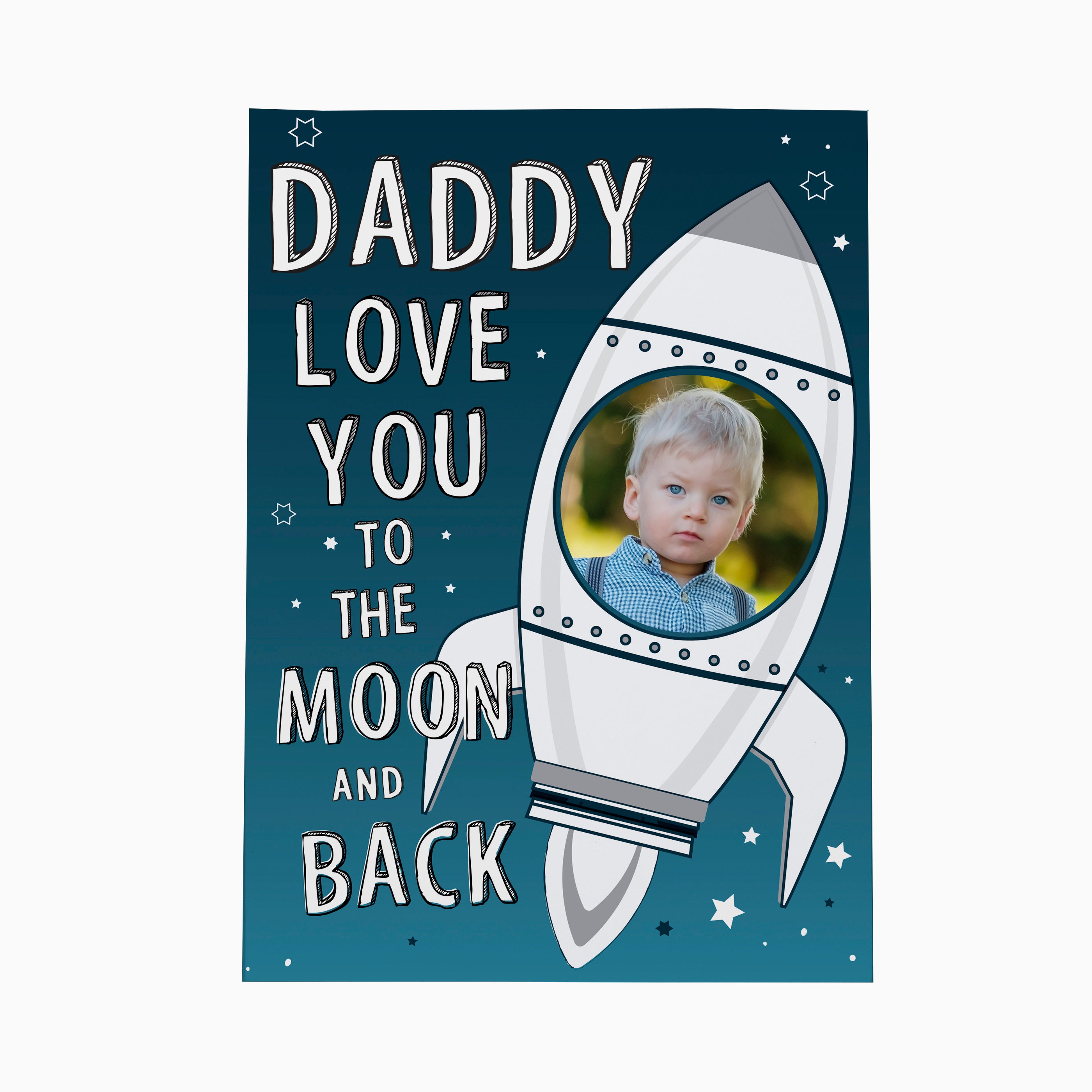 Personalised photo upload card with rocket ship and words - Love You To The Moon And Back