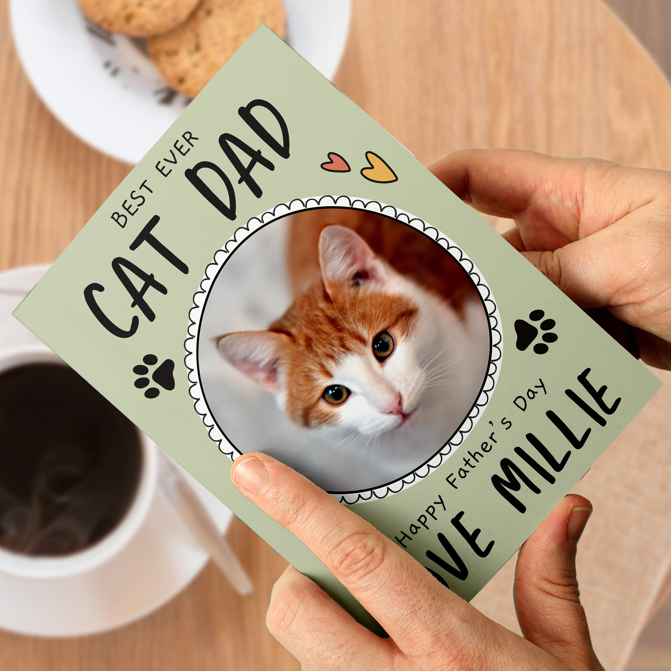 Personalised Father's Day card from the cat with photo upload and personalisation on front and inside.