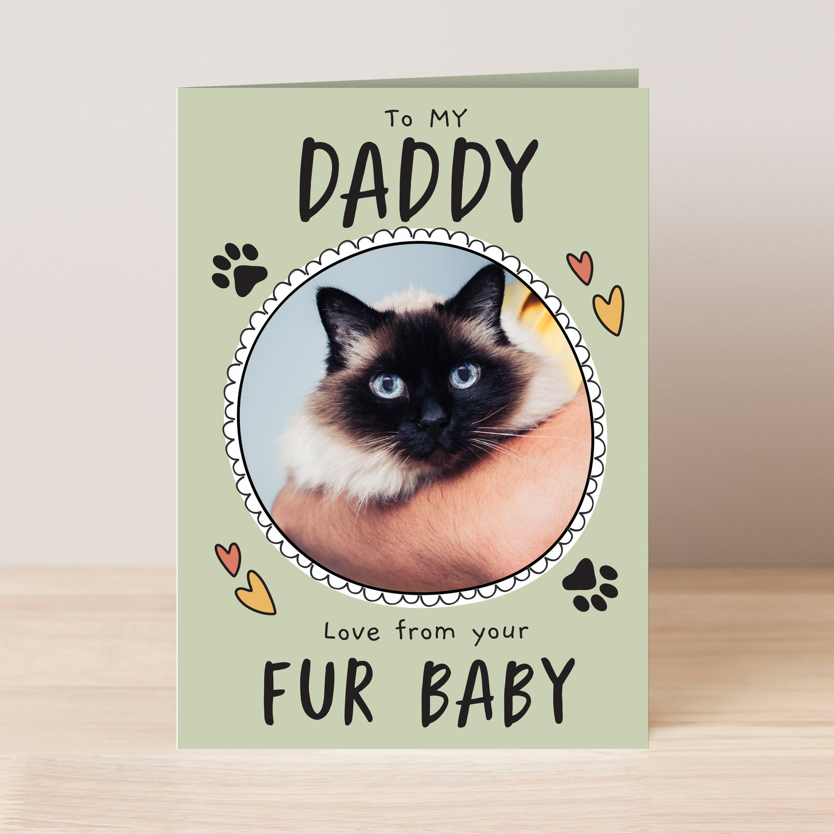 Personalised Father's Day card from the cat with photo upload and personalisation on front and inside.