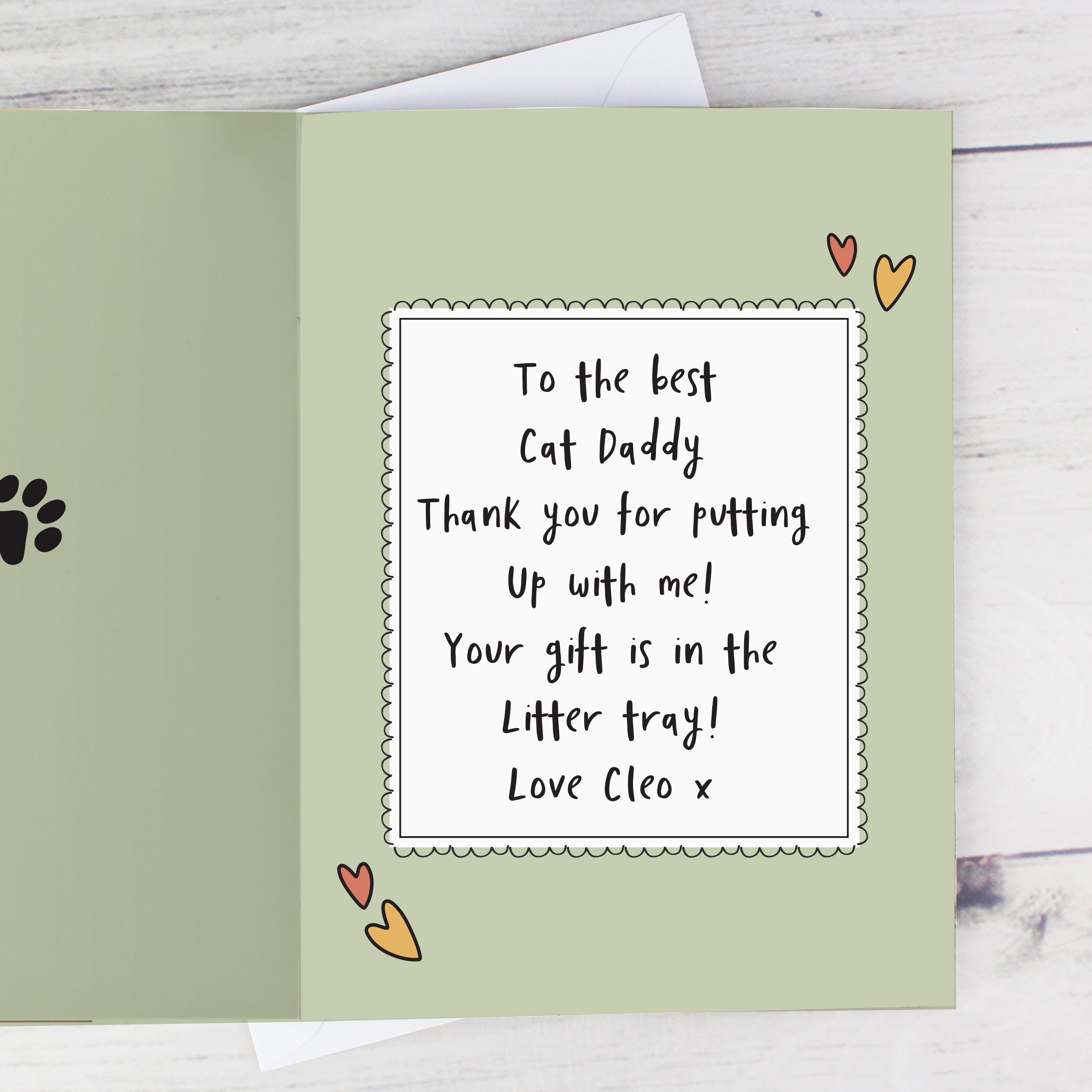 Personalised Father's Day card from the cat with photo upload and personalisation on front and inside.