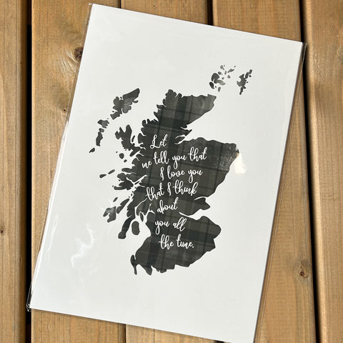 Print with grey tartan Scotland Silhouette and Caledonia wording