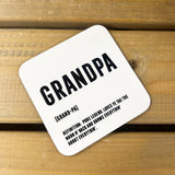 White gloss square 9 x 9 cm coaster with Scottish Grandpa definition in black lettering.
