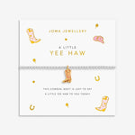 Joma Jewellery stretch beaded bracelet featuring a hanging cowgirl boot charm in gold plating presented on a foil stamped sentiment card.