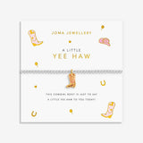 Joma Jewellery stretch beaded bracelet featuring a hanging cowgirl boot charm in gold plating presented on a foil stamped sentiment card.