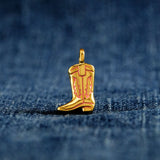 Joma Jewellery stretch beaded bracelet featuring a hanging cowgirl boot charm in gold plating presented on a foil stamped sentiment card.