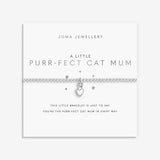 Joma jewellery stretch beaded bracelet with hanging charm featuring a cat and a heart presented on a foil stamped sentiment card.