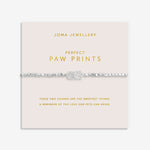 Joma jewellery silver plated stretch beaded bracelet with intertwined paw print charm presented on foil stamped sentiment card.