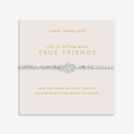 Joma Jewellery stretch beaded silver plated bracelet with intertwined star charm presented on blush pink foil stamped card.
