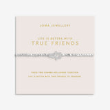 Joma Jewellery stretch beaded silver plated bracelet with intertwined star charm presented on blush pink foil stamped card.