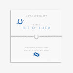 Joma jewellery stretch beaded bracelet with sparkly horseshoe charm presented on sentiment card.